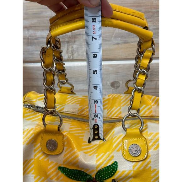 Betsey Johnson yellow Plaid Cherry Sequin tote Purse betseyville - Picture 14 of 16